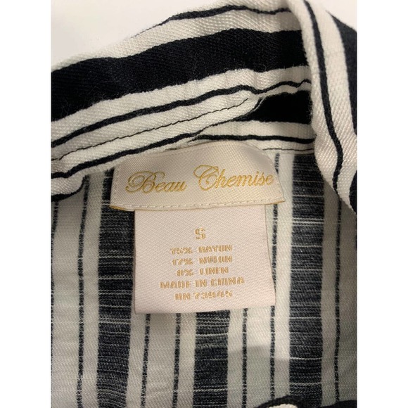Beau Chemise Blouse Button Up Striped White/Black S Women's A62 - Picture 3 of 6